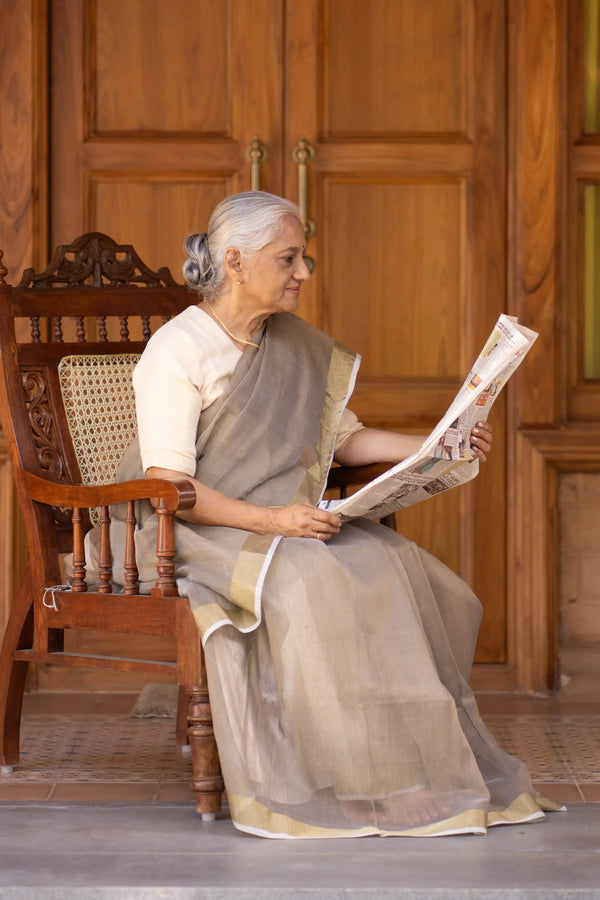 Khaki Jamdani Handloom Saree