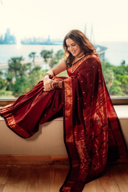 Tisca Chopra's Maroon Paithani Silk Saree