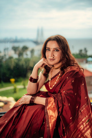 Tisca Chopra's Maroon Paithani Silk Saree