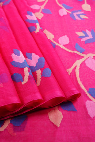 Rani Pink Jamdani Organza Saree