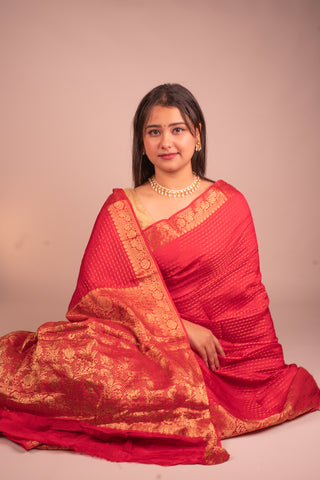 Bright Red Silk saree