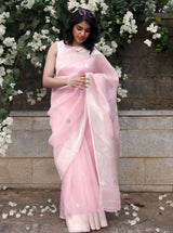 Baby Pink Organza Saree with Golden+Silver Zari