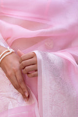 Baby Pink and Silver Organza Saree