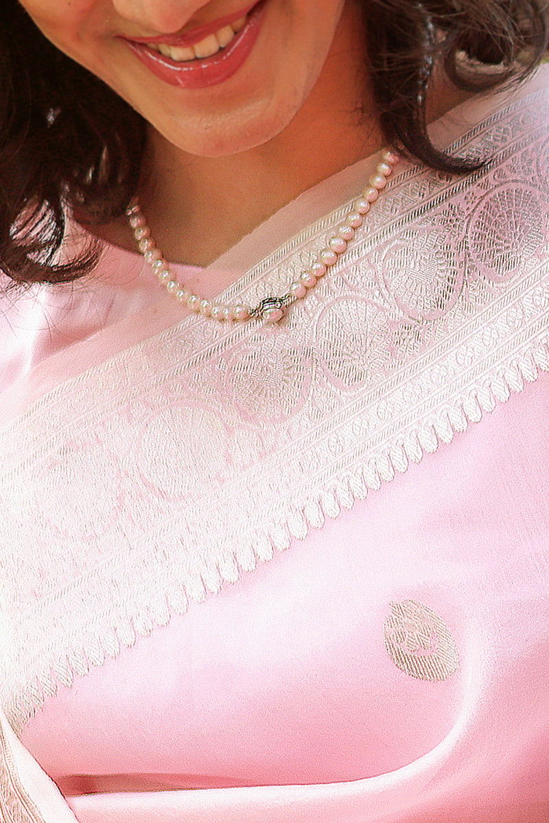 Baby Pink and Silver Organza Saree