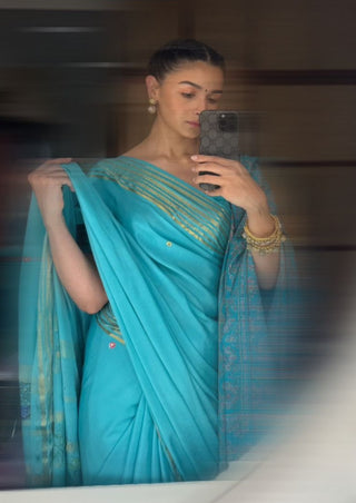 Alia Bhatt's Turquoise Blue Mysore Silk Saree