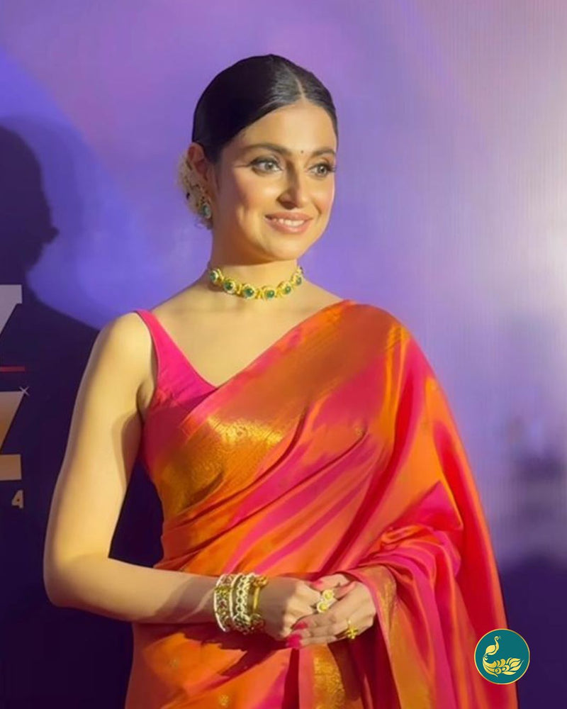 Divya Khosla's Dual-tone Pink and Orange Kanjivaram Saree (Made to order)