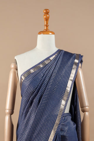 Navy Blue Art Silk Saree with Zari Grid Weave and Tassels