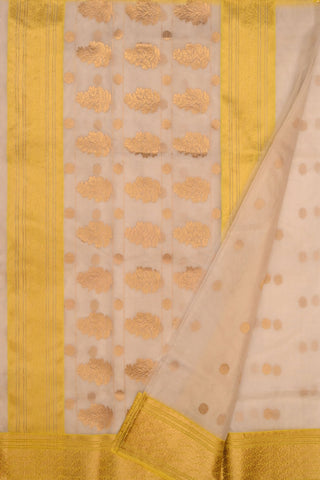 Off-white and Yellow Chanderi Organza Silk Saree