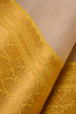 Off-white and Yellow Chanderi Organza Silk Saree