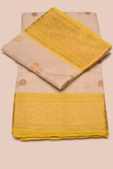 Off-white and Yellow Chanderi Organza Silk Saree