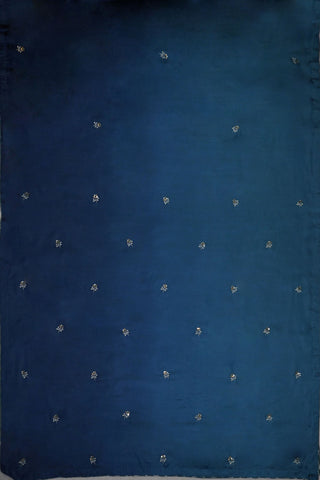 Teal to navy ombre modal silk saree with machine embroidered floral motifs and zari blouse