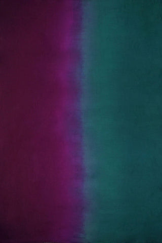 Emerald green to magenta purple ombre modal silk saree with zari striped facing and navy blouse