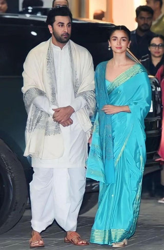 Alia Bhatt's Turquoise Blue Ramayan-painting Saree