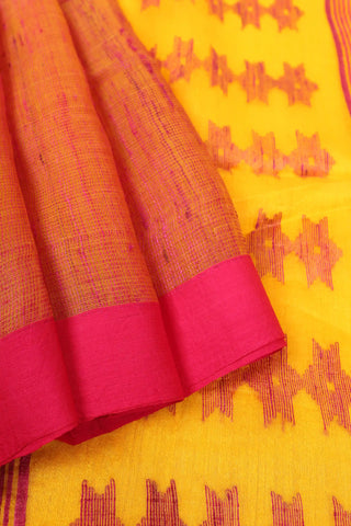 Yellow Jamdani Bhagalpuri Matka Silk Saree