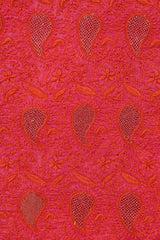 Rusty Red Tussar Silk Saree with Chikankari work