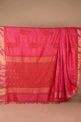 Rusty Red Tussar Silk Saree with Chikankari work