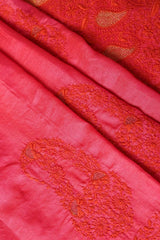 Rusty Red Tussar Silk Saree with Chikankari work