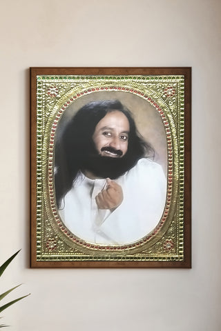 Gurudev Sri Sri Ravi Shankar Ji "Joyful Gesture" Tanjore-Style Framed Portrait