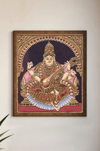Divine Saraswati Tanjore Painting