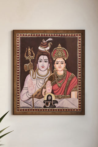 The Eternal Bond of Shiva & Parvati Tanjore Painting