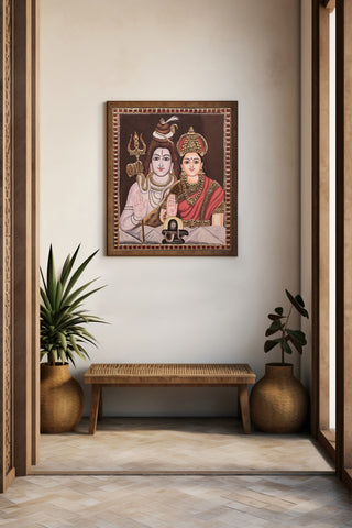 The Eternal Bond of Shiva & Parvati Tanjore Painting