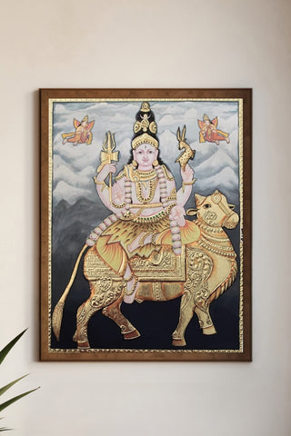 Lord Shiva Riding Nandi Tanjore Painting