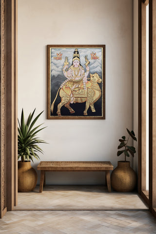 Lord Shiva Riding Nandi Tanjore Painting