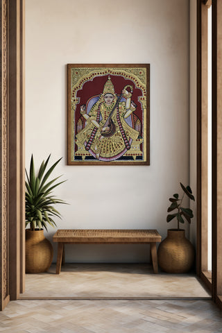 Saraswati Tanjore Painting (Made to Order)