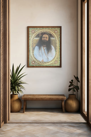 Golden Aura: Gurudev Sri Sri Ravi Shankar Ji Tanjore Painting
