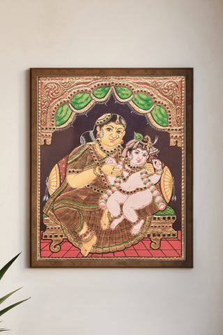 Bala Krishna with Yashoda Maa Tanjore Painting