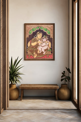 Bala Krishna with Yashoda Maa Tanjore Painting