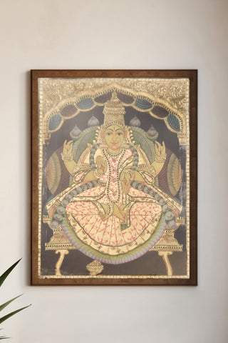 Goddess Lakshmi Tanjore Painting on Lotus