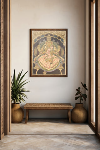 Goddess Lakshmi Tanjore Painting on Lotus