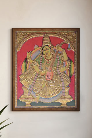 Goddess Saraswati with Veena Tanjore Painting