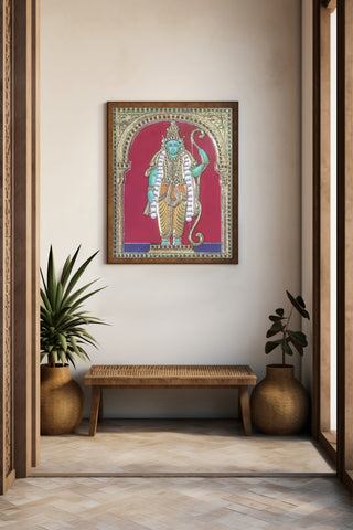Handcrafted Lord Rama Tanjore Painting with 22K Gold Foil & Gesso Work Traditional South Indian Ar