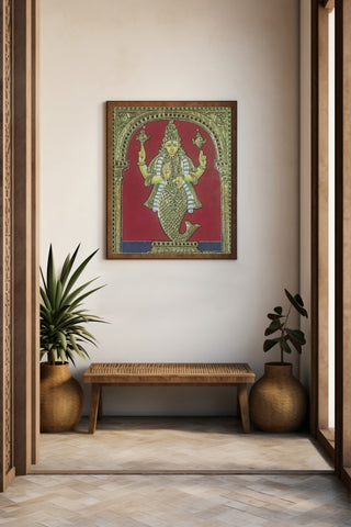Handcrafted Matsya Avatar Tanjore Painting with 22K Gold Foil & Gesso Work Traditional South Indian Art