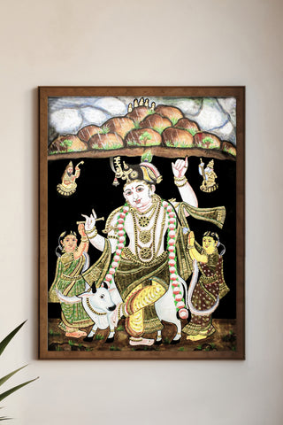 Krishna Gowardhan Leela Tanjore Art