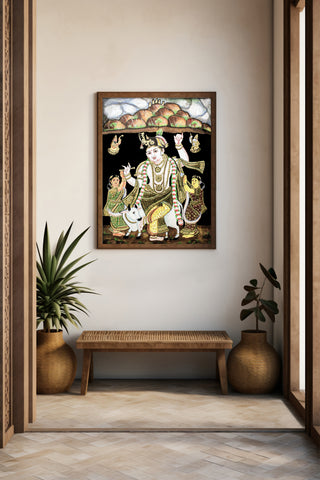 Krishna Gowardhan Leela Tanjore Art