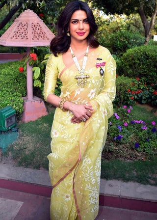 Priyanka Chopra's Yellow Handloom Jamdani Saree