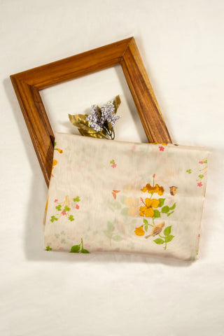 White Chanderi dupatta with tiny yellow floral print