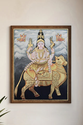Lord Shiva Riding Nandi Tanjore Painting