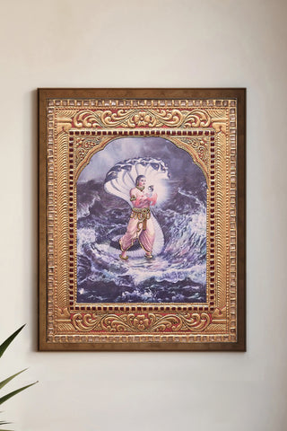 Krishna's First Journey With Vasudev Tanjore Painting