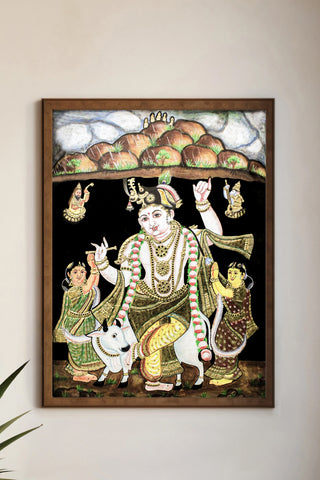 Krishna Gowardhan Leela Tanjore Art