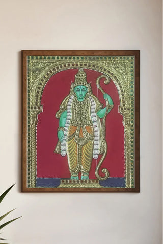 Handcrafted Lord Rama Tanjore Painting with 22K Gold Foil & Gesso Work Traditional South Indian Ar