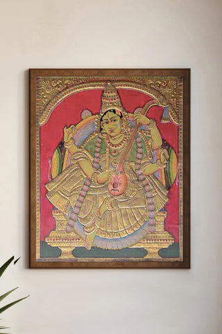 Goddess Saraswati with Veena Tanjore Painting