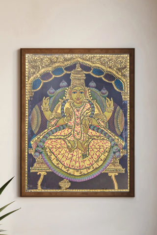 Goddess Lakshmi Tanjore Painting on Lotus