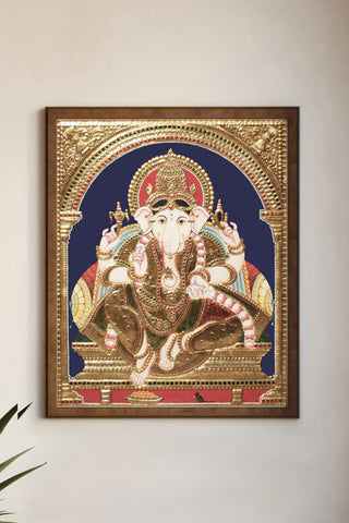 Ganesha Tanjore Painting with Mushika Vahana