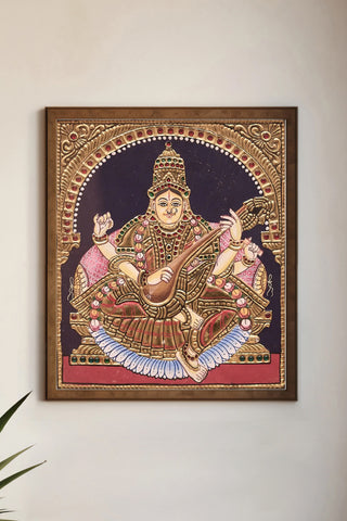 Divine Saraswati Tanjore Painting