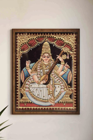 Devi Saraswati Tanjore painting