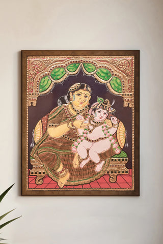 Bala Krishna with Yashoda Maa Tanjore Painting